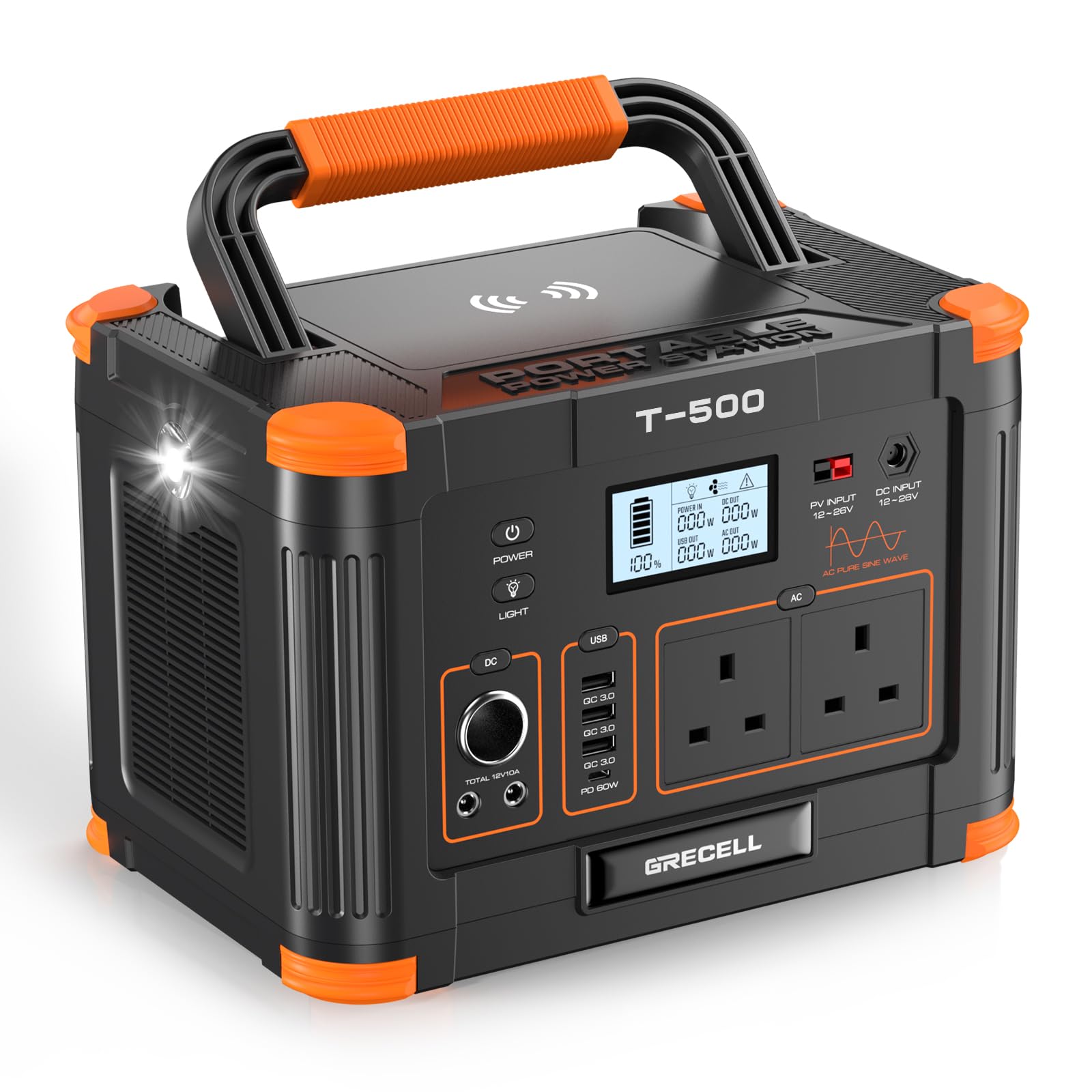 新品　ポータブル電源 GRECELL G-500 519Wh キャンプ PSE Portable Power Station 500WPeak( 1000W 519Wh), Outdoor Solar